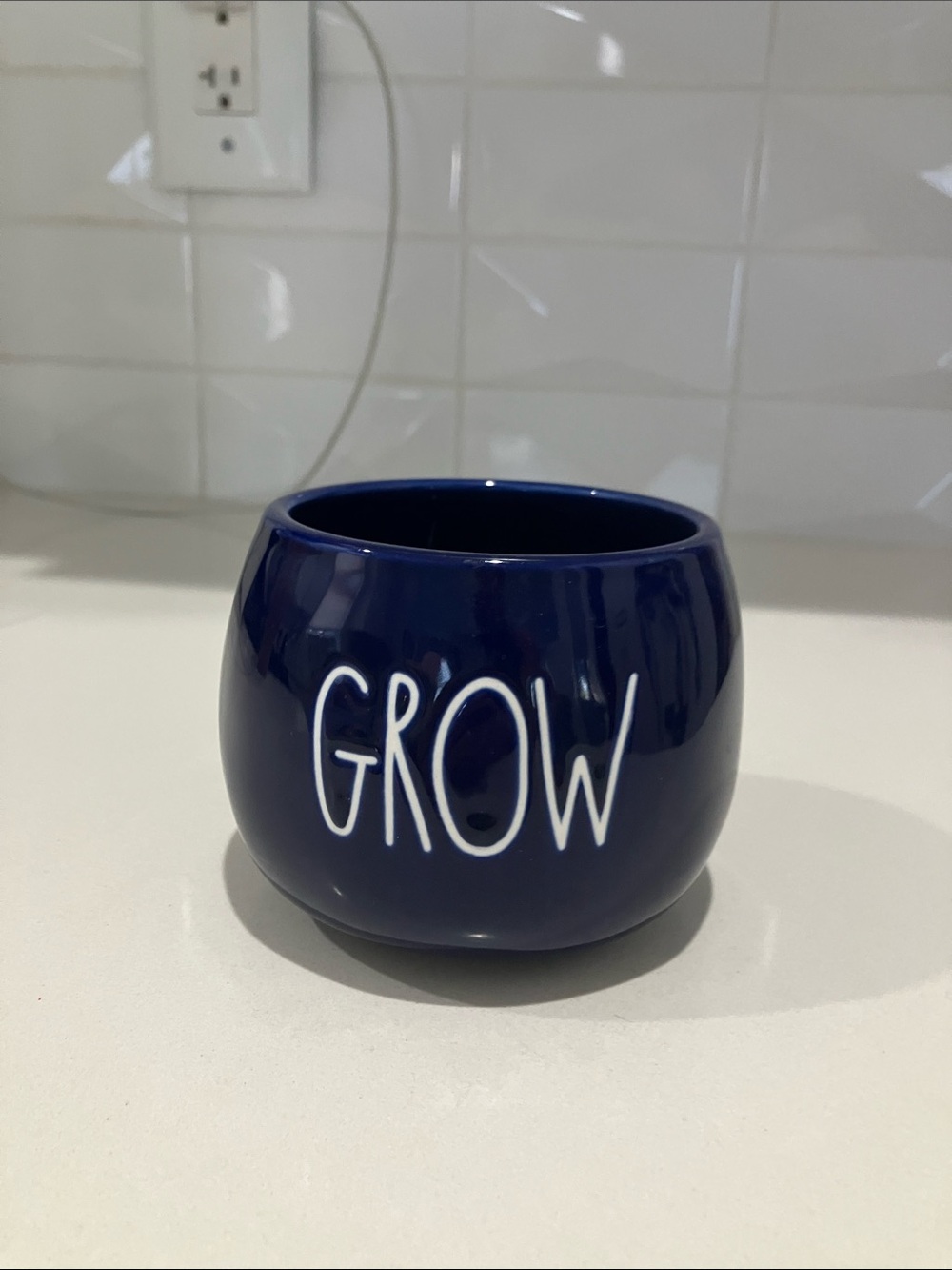 Rae Dunn Navy Ceramic Planter Pot with "GROW"